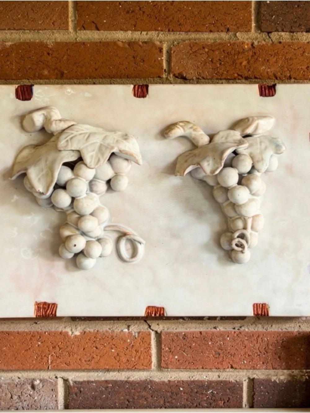 Vintage Ceramic Bunch of Grapes Sculpture on tile wall hanging